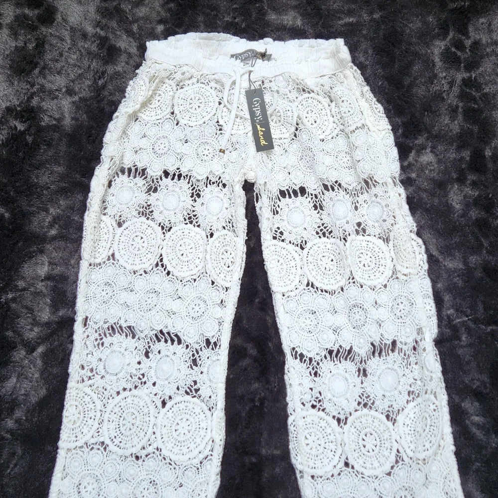 **HP** Nwt Gypsy 05 Sand Mantar Crochet Swim Cover Up Pants - Picture 6 of 14